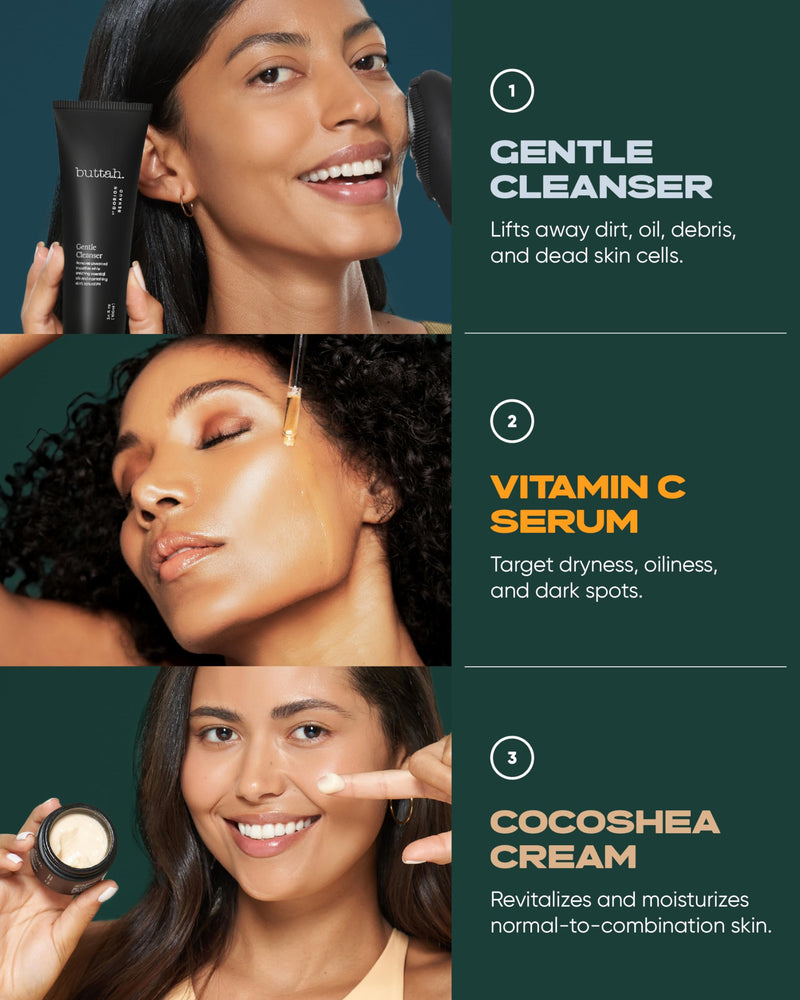 [Australia] - Buttah Skin Transforming Kit for Melanin Rich Skin | CocoShea Revitalizing Cream 2 oz | Vitamin C Serum 1 oz | Buttah Cleanser 3.4 oz | Black Owned Skincare CocoShea Cream 
