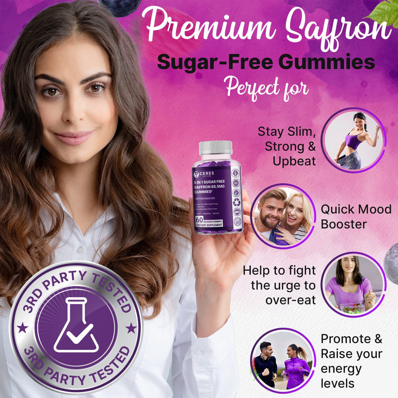 [Australia] - Premium Saffron Extract 88.5mg** Gummy - Appetite Control, Eye Support, Boost Energy & Heart Health NON-GMO – Gluten Free – Vegan Friendly- Sugar-Free Antioxidant Boost - Premium Quality - 60 Gummies 