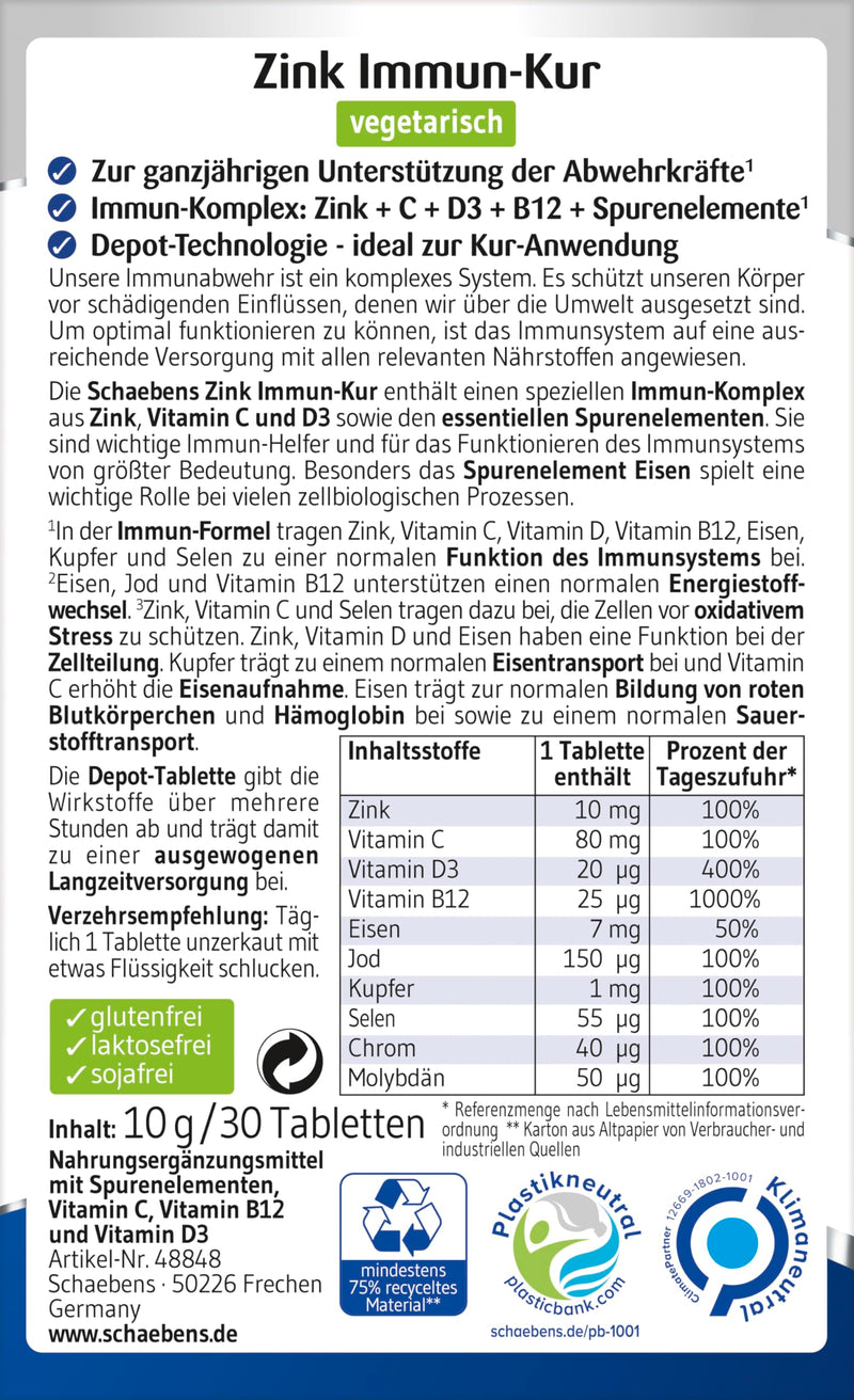 [Australia] - Schaebens Zinc + C + D3 + B12 Immune Treatment + Trace Elements 30 pieces (pack of 1) 