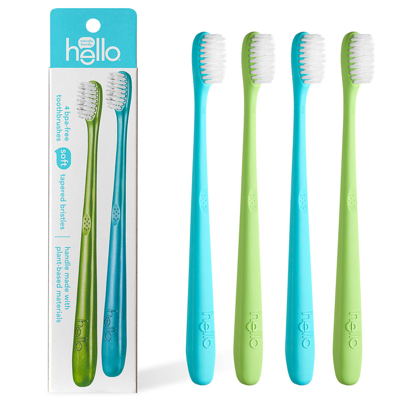 hello Blue & Green Soft Toothbrush, BPA-Free, Made from Plant-Based Materials, 2 Count (Pack of 2) 2 Count (Pack of 2)