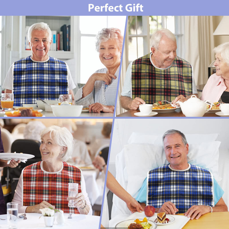 [Australia] - 3Pcs Adult Bibs for Elderly, Men, Women, Reusable Adult Bibs for Eating, Washable Waterproof Mealtime Clothing Protectors with Crumb Catcher 