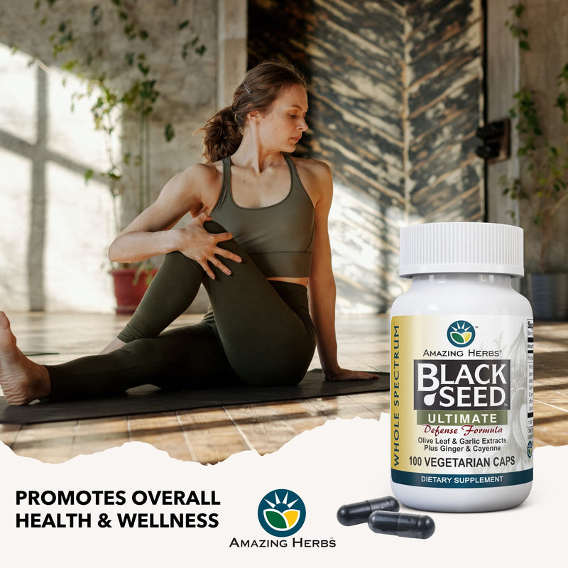 [Australia] - Amazing Herbs Whole Spectrum Black Seed Ultimate, Vegetarian Capsules - Olive Leaf & Garlic Extracts Plus Ginger & Cayenne, Gluten Free, Non GMO, Vegan - 100 Count 