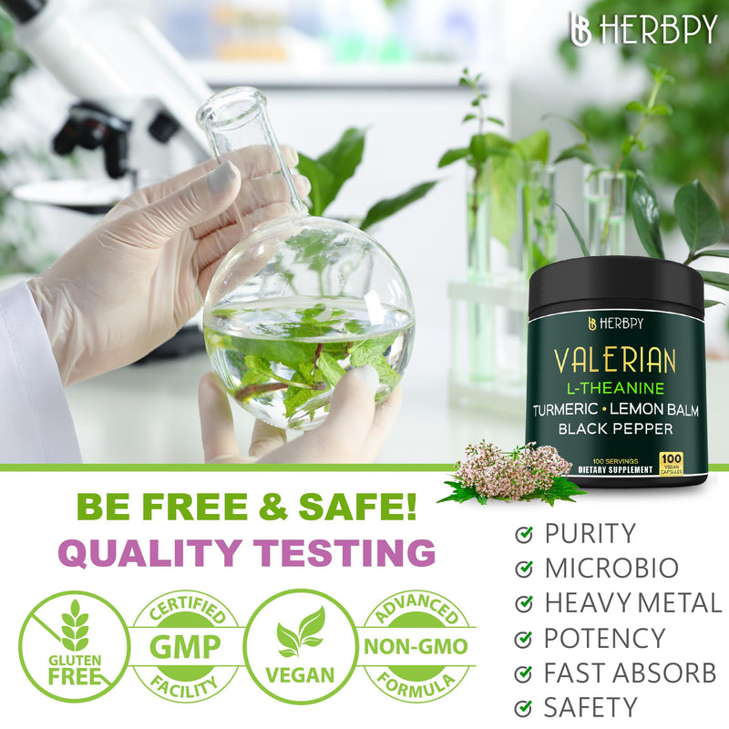 [Australia] - 5in1 Valerian Root Capsules Plus L-Theanine, Lemon Balm, Turmeric and Black Pepper for Relaxation, Restful Night, Digestion & Immune Support - 100 Count 