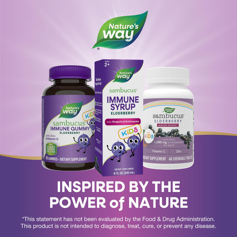 [Australia] - Nature's Way Sambucus Elderberry Immune Syrup for Kids Ages 2+, with Echinacea & Propolis, Daily Immune Support*, Vegetarian, Berry Flavored, 8 Fl Oz (Packaging May Vary) 8 Fl Oz (Pack of 1) 