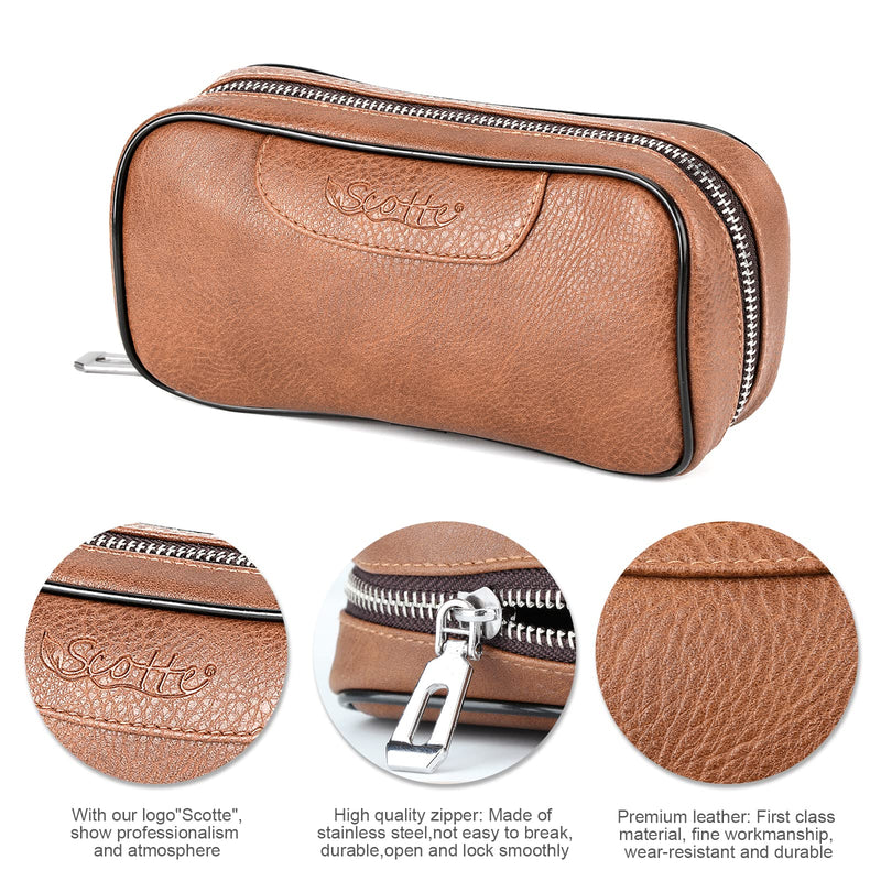 [Australia] - Scotte PU Leather Tobacco Smoking Wood Pipe Pouch case/Bag for 2 Tobacco Pipe and Other Accessories(Does not Include Pipes and Accessories) Brown 