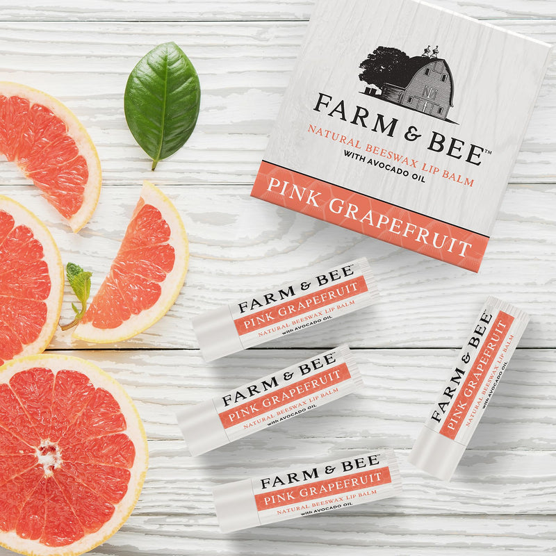 Natural Lip Balm - Organic & Natural Ingredients - Beeswax Based Moisturizing Lip Care Chapstick for Dry Cracked Lips - Great Gift Idea - Farm & Bee - 0.15oz (Pack of 4 - Pink Grapefruit) 1 Count (Pack of 4)