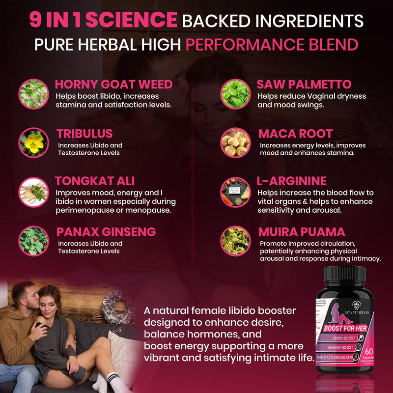 [Australia] - Female Libido Booster for Women | Female Enhancement | Horny Goat Weed 1000mg | Boost for Her | Natural Lubrication | Maca Tongkat ali | Natural & Safe 3rd Party Tested 