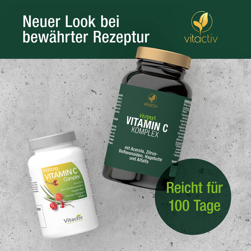 [Australia] - VITACTIV Vitamin C Complex + Acerola - Vitamin C High Dose 1000mg & Time Released - Vitamins from Acerola Cherry, Rose Hip, Alfalfa plus Citrus Bioflavonoids - Laboratory Tested, Vegan, 100 Tablets 