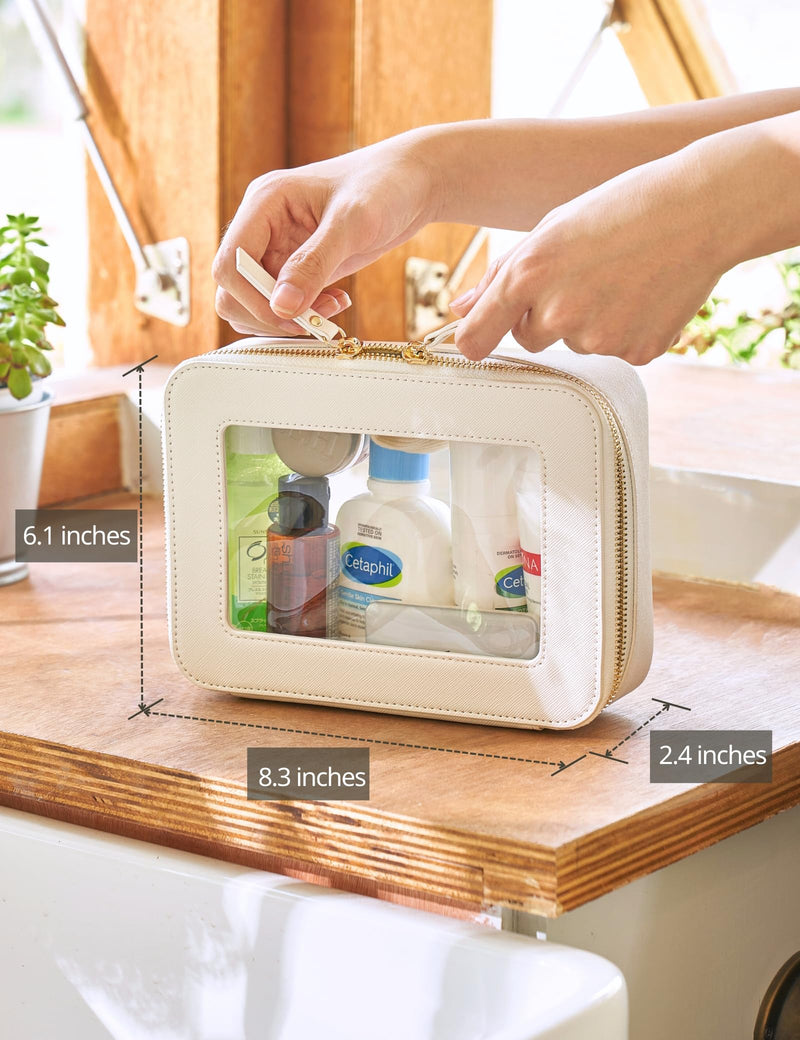 Clear Makeup Case White Toiletry Bag with Zipper, Small Cosmetic Bag for Purse, Mini & Medium Size