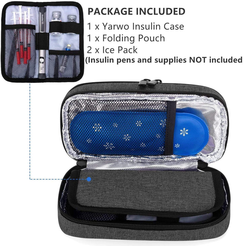 [Australia] - Yarwo Cooler Bag for Insulin, Diabetes Accessories Bag, Diabetic Bag for Diabetes Syringes, Insulin Injection Storage Bag with 2 Ice Packs, Medium, Black M 