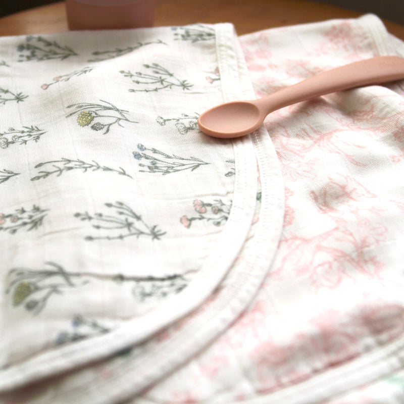 [Australia] - aden + anais Silky Soft Bamboo Viscose Burpy Bib – Multi-Use, Absorbent 4-Layer Burp Cloth and Full-Coverage Snap-Closure Baby Bib in One, 22.5” X 11”, 2-Pack, French Floral 