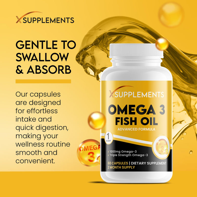 Omega-3 Fish Oil Capsules | 1000mg | 60 Vegan Omega 3 Capsules, 2 Months Supply