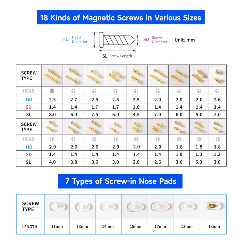 [Australia] - Magnetic Eyeglass Repair kit with Gold Screw, Upgraded All-in-One Eye Glass Repairing Kit Included Precision Screwdriver Sets, Nose Pads 