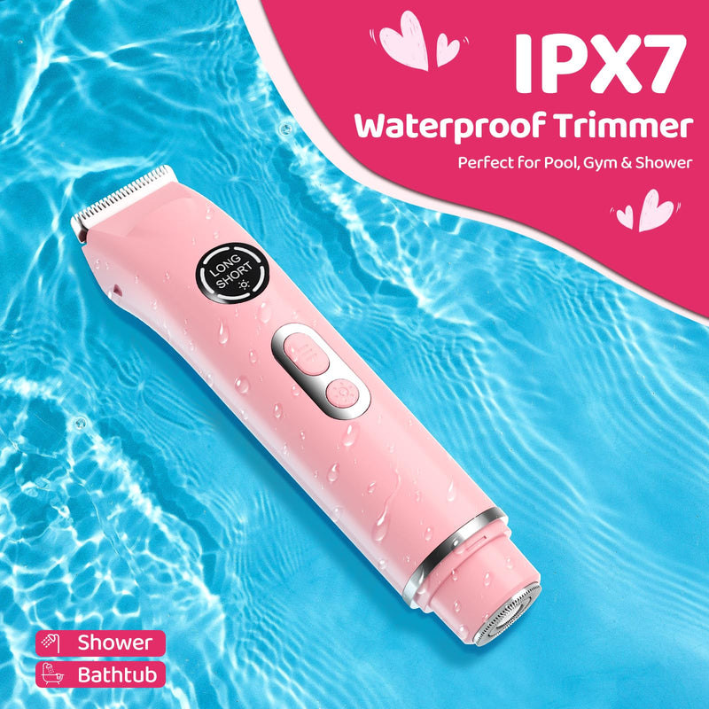 [Australia] - 4-in-1 Bikini Trimmer for Women - Painless Electric Razor for Silk Skin, Cordless Body Shaver 4 Heads, Lady Facial Razor Travel Kit, IPX7 Waterproof, USB-C Charge, Ideal for Teens Brides, Pink 