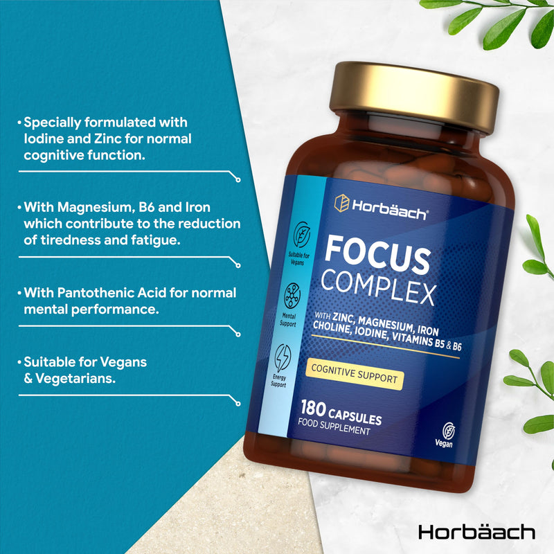 Nootropic Brain Supplements | 180 Vegan Capsules | Cognitive Complex Enhancer for Energy, Focus & Mental Performance | by Horbaach