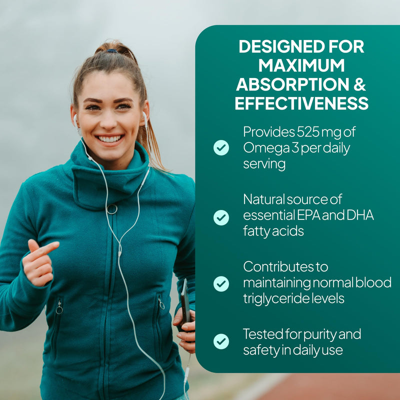 Omega 3 500mg | Supports Heart, Brain & Eye Health | Small, Easy-to-Swallow Softgel | Sustainably Sourced & Molecularly Distilled Fish Oil | 180 Softgel Capsules | UK-Made Unflavoured 180 count (Pack of 1)