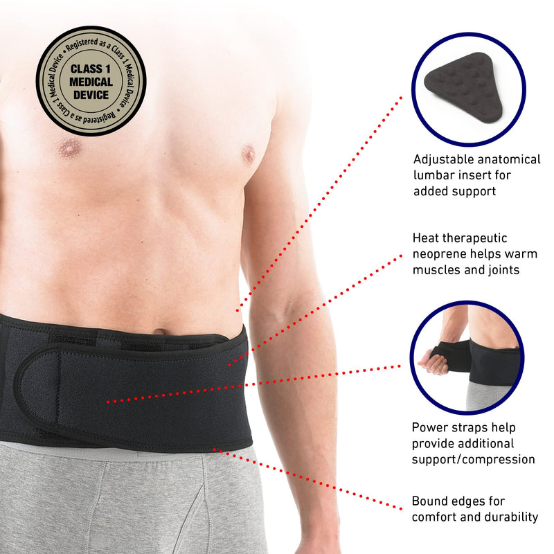 [Australia] - Neo G Back Brace with Power Straps - Support For Lower Back Pain, Muscle Spasm, Strains, Arthritis, Injury Recovery, Rehabilitation - Adjustable Compression - Class 1 Medical Device - One Size - Black 
