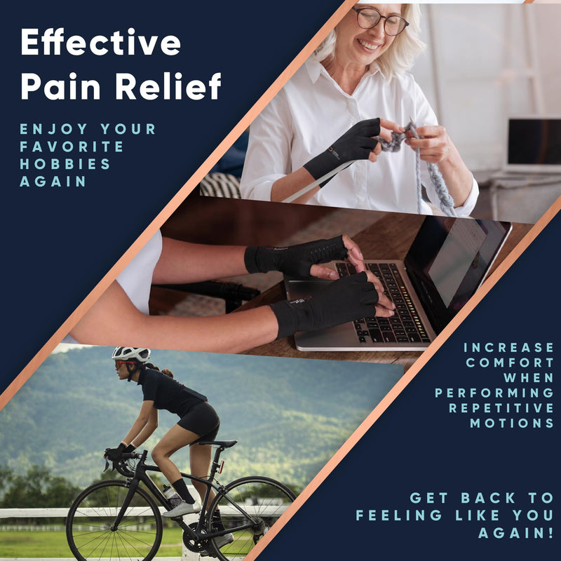 Copper Compression Arthritis Gloves | Fingerless Arthritis Carpal Tunnel Pain Relief for Men & Women | Hand Support Wrist Brace for Neuropathy, Rheumatoid, Tendonitis, Swelling, Crocheting, Typing Grey M Medium (1 Pair)