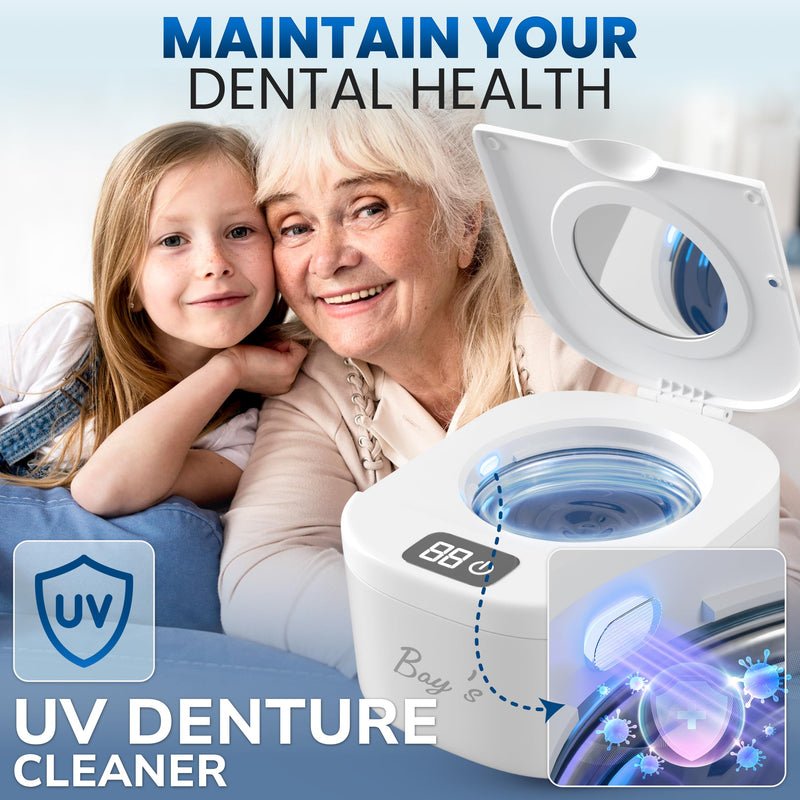 [Australia] - BAYS Ultrasonic Retainer Cleaner 45kHz Cleaning Machine for Dentures, Mouth Guards, Night Guards, and All Dental Appliances – 230ml Capacity – Ideal for Jewelry and Denture Digital Timer (black) white 