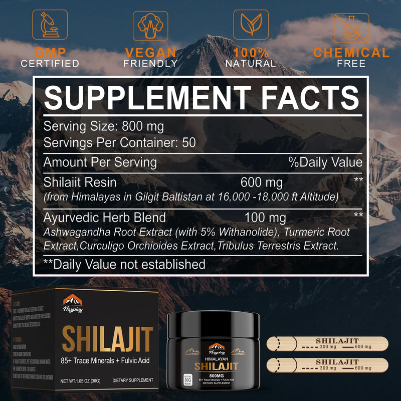 [Australia] - Shilajit Pure Himalayan Organic Resin - 800mg Gold Grade Shilajit Resin with Fulvic Acid & 85+ Trace Minerals Complex for Energy, Strength & Immunity, Shilajit for Men & Women, 800mg 1.05 Ounce (Pack of 1) 