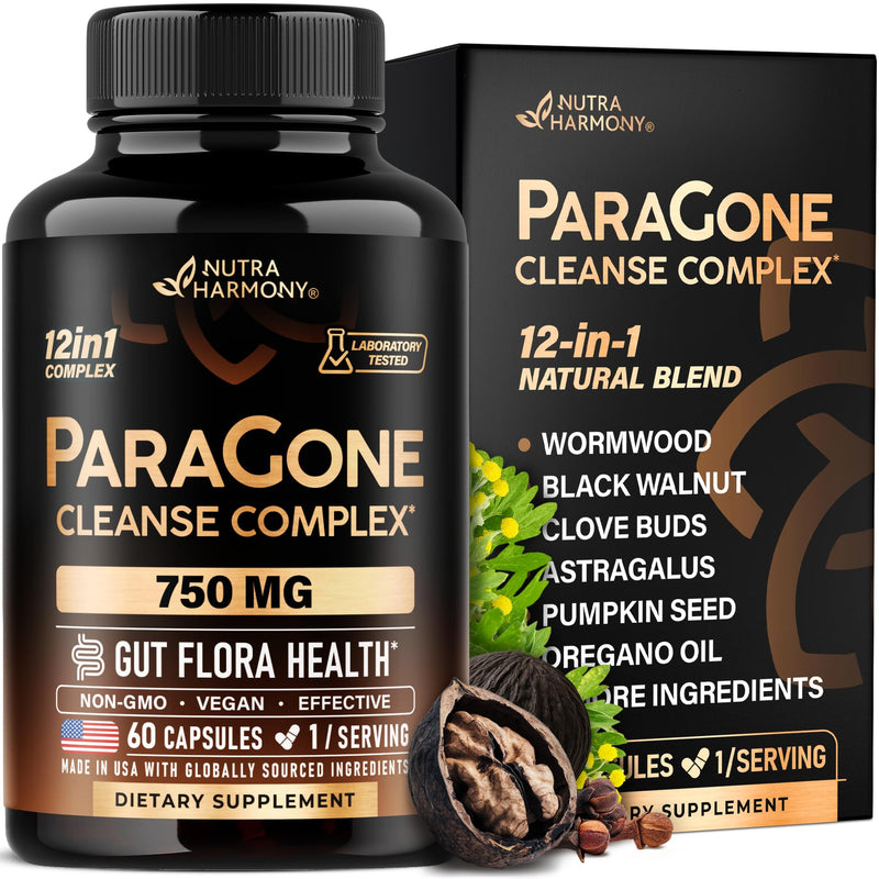 [Australia] - Wormwood, Black Walnut, Clove & Astragalus - ParaGone for Cleanse, Detox, Intestinal & Gut Flora Support - 12 in 1 Complex for Men & Women - Non-GMO, Vegan - Made in USA - 60 Capsules for 2 Months 