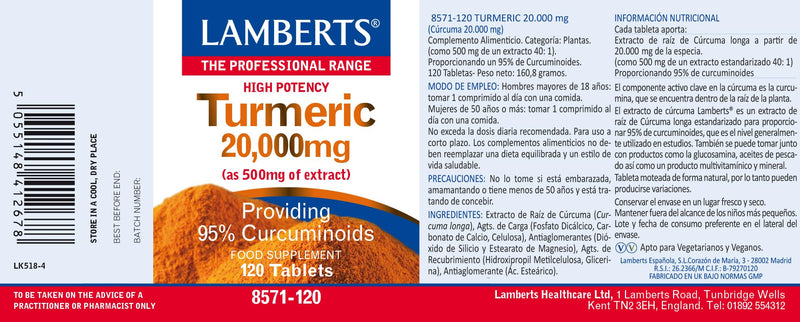 Lamberts High Potency Turmeric 20000mg 120 Tablets