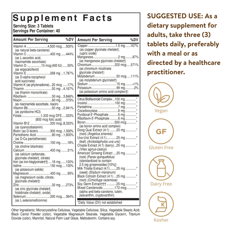 Solgar Female Multiple Tablets - Pack of 120 - to Support Healthy Blood Production and Fight Stress - with Vitamin B12, C, E, Iron and Zinc - Vegan 120 count (Pack of 1) Regular
