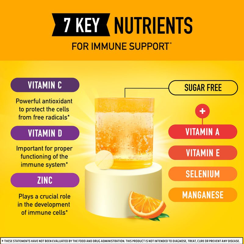 Airborne Immune Support Effervescent Tablets, Zesty Orange Flavor - 30ct with 1000mg Vitamin C + Vitamins A, D, E, Zinc, Selenium, Manganese & Herbal Blend - Sugar‑Free, Gluten‑Free Citrus 30 Count (Pack of 1)
