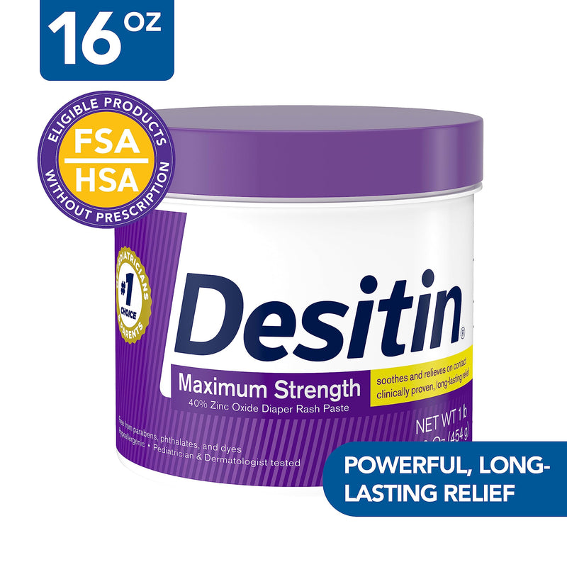 [Australia] - Desitin Maximum Strength Baby Diaper Rash Cream with 40% Zinc Oxide for Treatment, Relief & Prevention, Hypoallergenic, Phthalate- & Paraben-Free Paste, 16 oz 1 Pound (Pack of 1) 