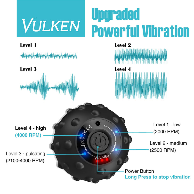 [Australia] - Vulken Acusphere 4 Speed High Intensity Vibrating Massage Ball for Muscle and Fitness, Performance Improvement and Trigger Point Release Black 