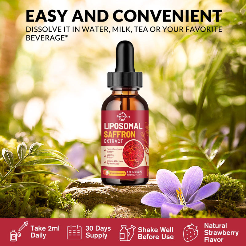 Saffron Supplements - 88.5mg Saffron Extract Liposomal Liquid Drops with Magnesium, Zinc, Ashwagandha, L-Theanine, Vitamin B6, D3 for Antioxidant Mood Energy Vision & Focus, Strawberry Flavor 4 Fl Oz 4 Fl Oz (Pack of 1)
