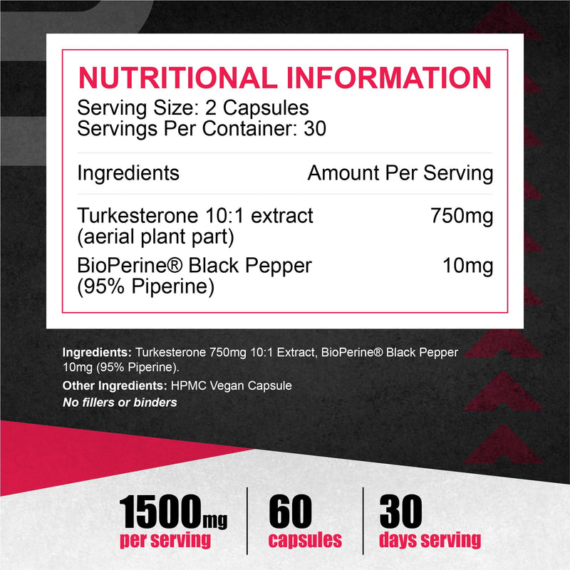 Turkesterone Capsules - 1500mg Per Serving - Vegan 60 Capsules - Natural Supplement for Muscle Strength, Endurance, and Recovery – Plant-Based Support for Men’s Fitness, Performance & Active Lifestyle