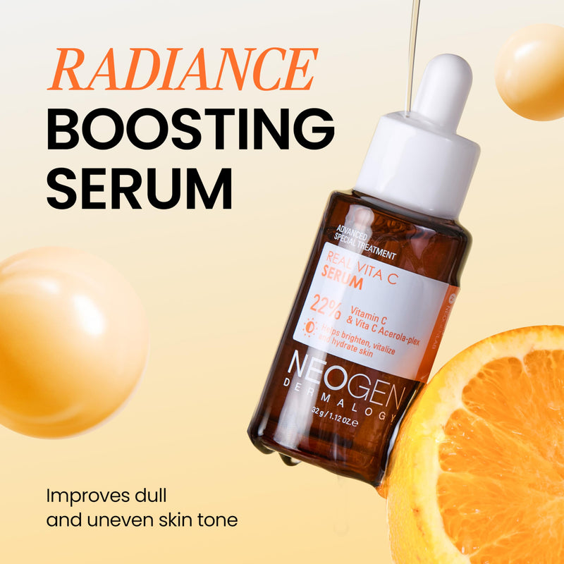 DERMALOGY by NEOGEN Real Vita C Serum - 22% Vitamin C Glow Serum with Ferulic Acid, Niacinamide & Zinc for Dark Spots, Uneven & Dull Skin, Korean Skin Care (32g/ 1.12 oz)