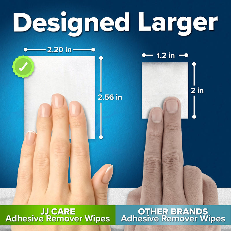 [Australia] - JJ CARE Adhesive Remover Wipes (Pack of 100) 2.2‚Äù x 2.56 Inches, Adhesive Remover for Skin, No Sting Medical Adhesive Remover, Ostomy Adhesive Remover for Sensitive Skin - Individually Packed 