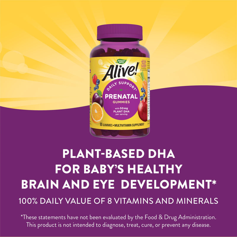 [Australia] - Nature's Way Alive! Prenatal Gummies with DHA, Supports Baby's Eye and Brain Development*, Orange and Raspberry Lemonade Flavored, 90 Gummies 