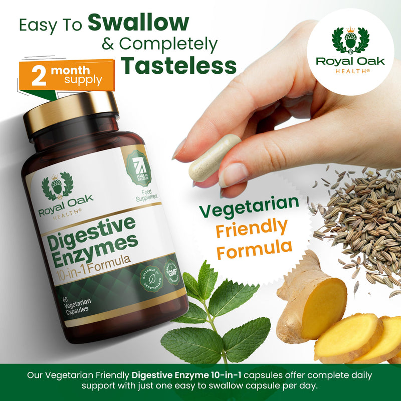 Digestive Enzymes - Broad Spectrum 10 in-1 Formula - with Amylase, Protease, Lipase, Papain & Bromelain - 60 Vegan Capsules, UK Made