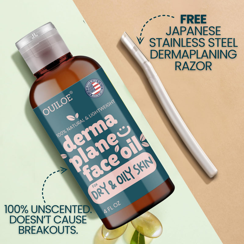 [Australia] - Dermaplane Oil, Face Shaving Oil for Women with Combination Skin - Lightweight & Natural Facial Shave Oil - Use with a Dermaplaning Tool, Razor, Shaver or Microblade for Close Shave 4 oz by Ouiloe For Combination Skin 4 Fl Oz (Pack of 1) 