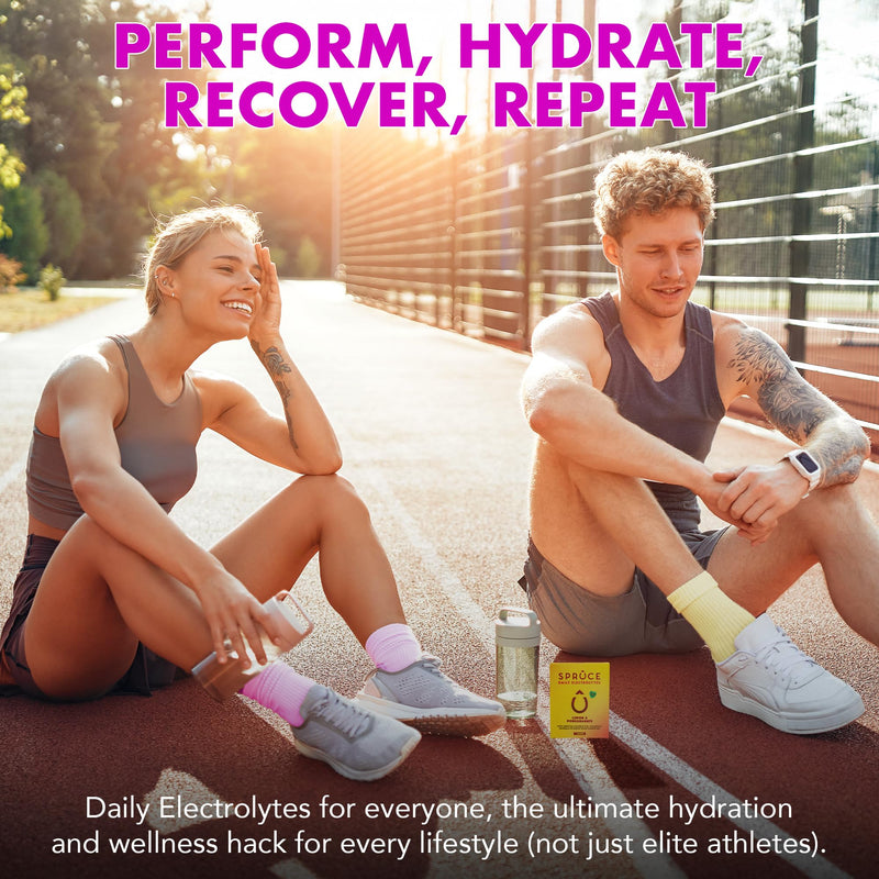 Spruce Daily Electrolytes – Zero Sugar Hydration Sachets with Potassium, Sodium, Magnesium, Vitamins & Minerals for Rehydration & Recovery – Lemon & Pomegranate – 28 Sachets Pack of 28
