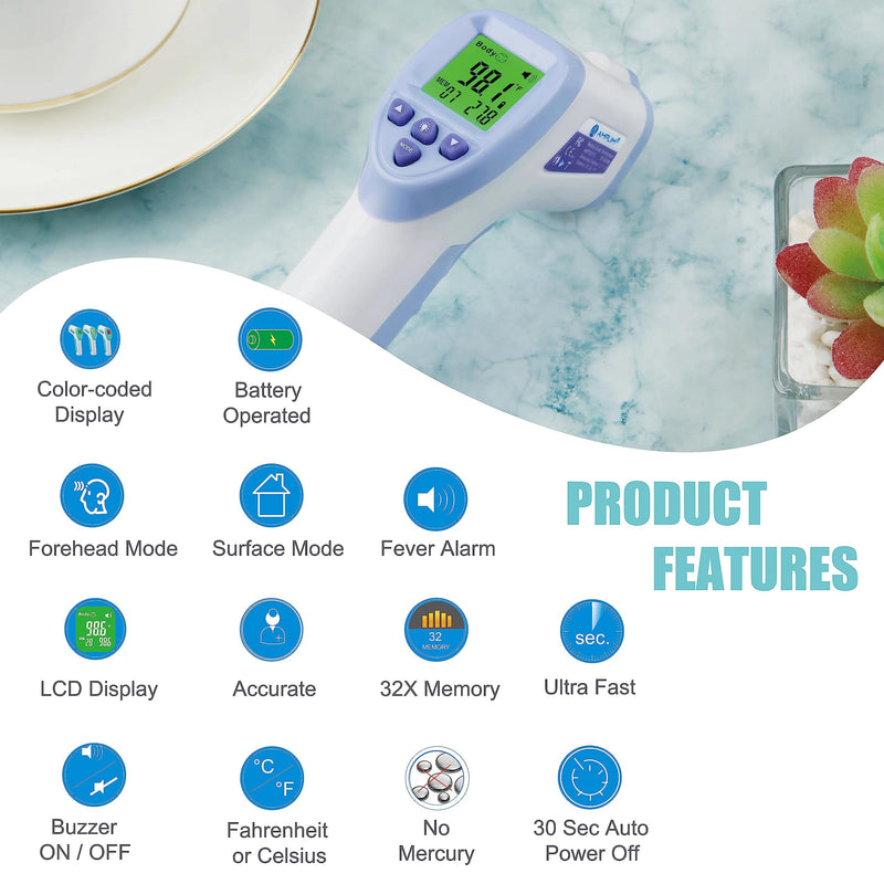[Australia] - Amplim Digital Forehead Thermometer for Kids, Adults, and Babies - Touchless, Non-Contact Fever Thermometer with Temporal Head Function - No-Touch Thermometer for Accurate Temperature - FSA/HSA 