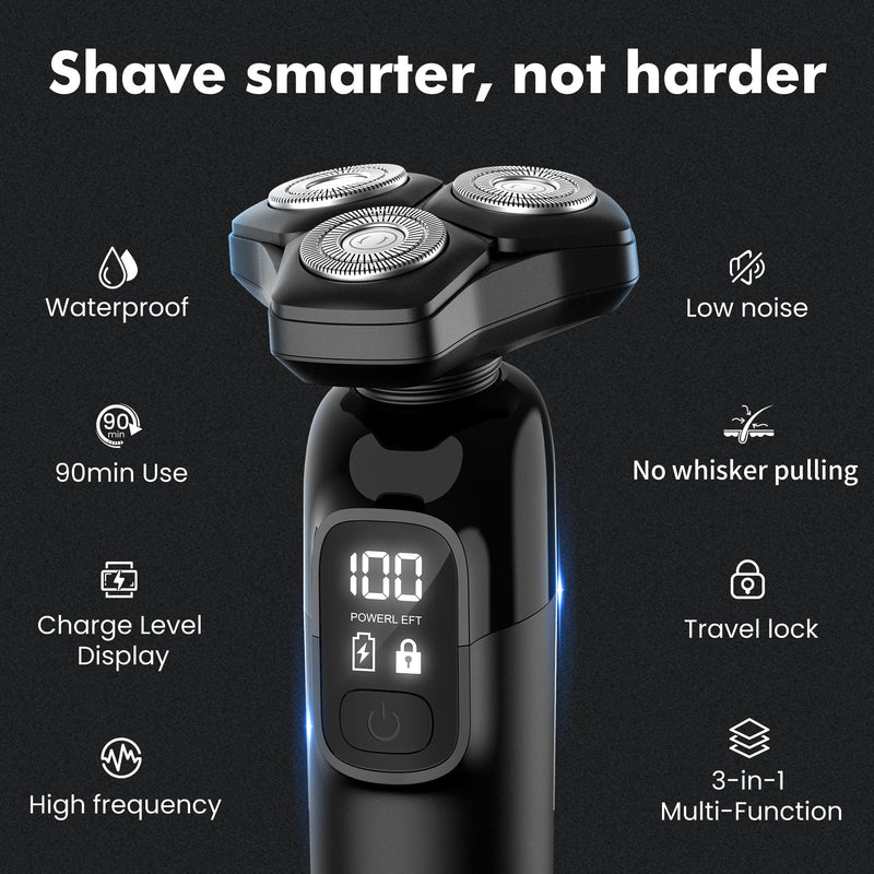 [Australia] - Electric Razor for Men Flynth 3-in-1 Cordless Shaver 3-Blade Rotary Shavers Wet/Dry for Beard Nose & Face, IPX7 Waterproof Fast Charge Travel Trimmer Grooming Set 
