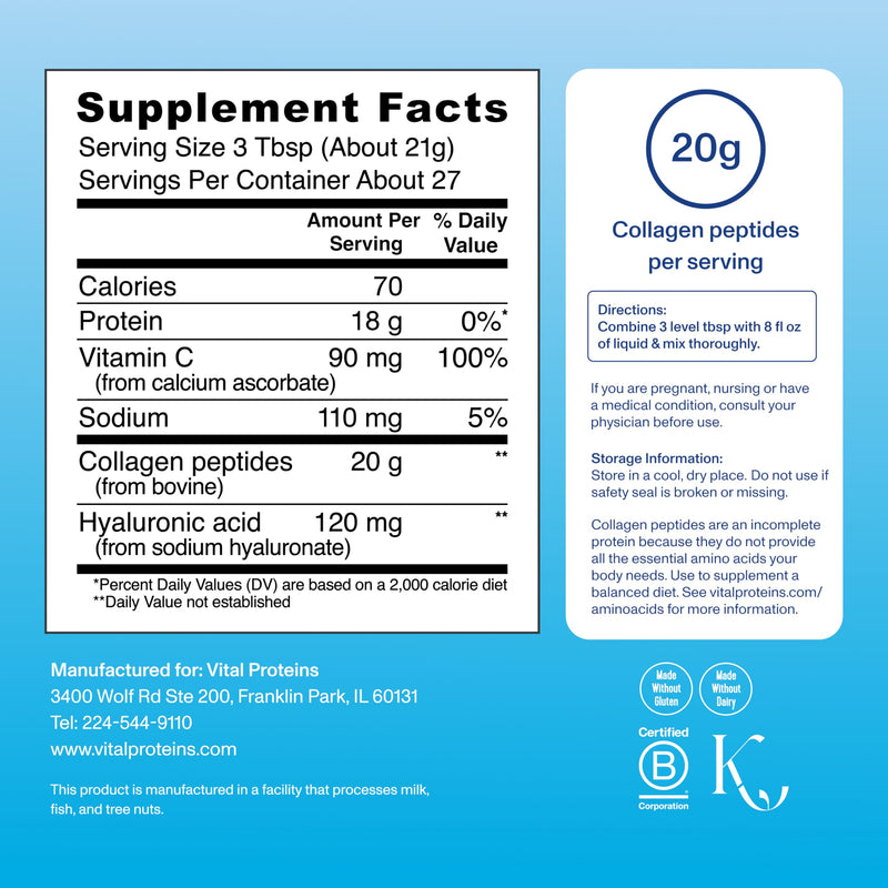 Vital Proteins Collagen Peptides Powder Advanced, Unflavored, 20oz | Hyaluronic Acid & Vitamin C, Supports Hair Skin & Nails, Collagen Peptides, 27 Servings 27 Servings (Pack of 1)
