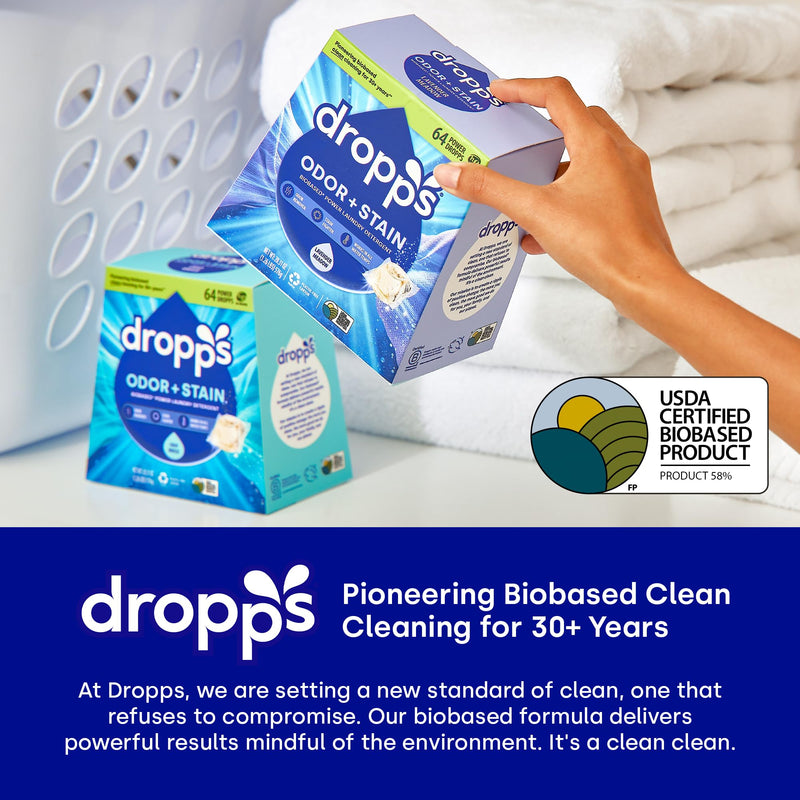 [Australia] - Dropps Stain & Odor Laundry Detergent Pods: Clean & Crisp | 64 Count | HE Compatible + All Washers | Cold Wash + All Temperatures | Tackles Tough Odors | Low Waste Packaging 64 Count (Pack of 1) 
