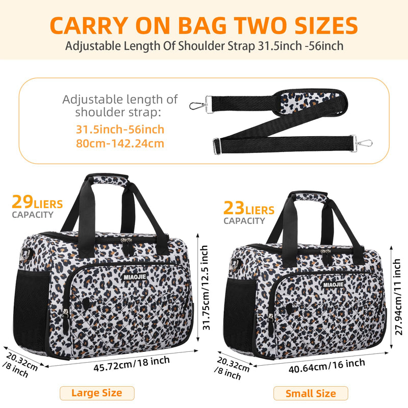 Travel Duffle Bag for Women, Underseat Carry On luggage Bag Foldable Overnight Weekender Hospital Bag Lightweight Airplanes Personal Item Travel Tote Bag for Women Birthday Gifts, 16IN Leopard Print