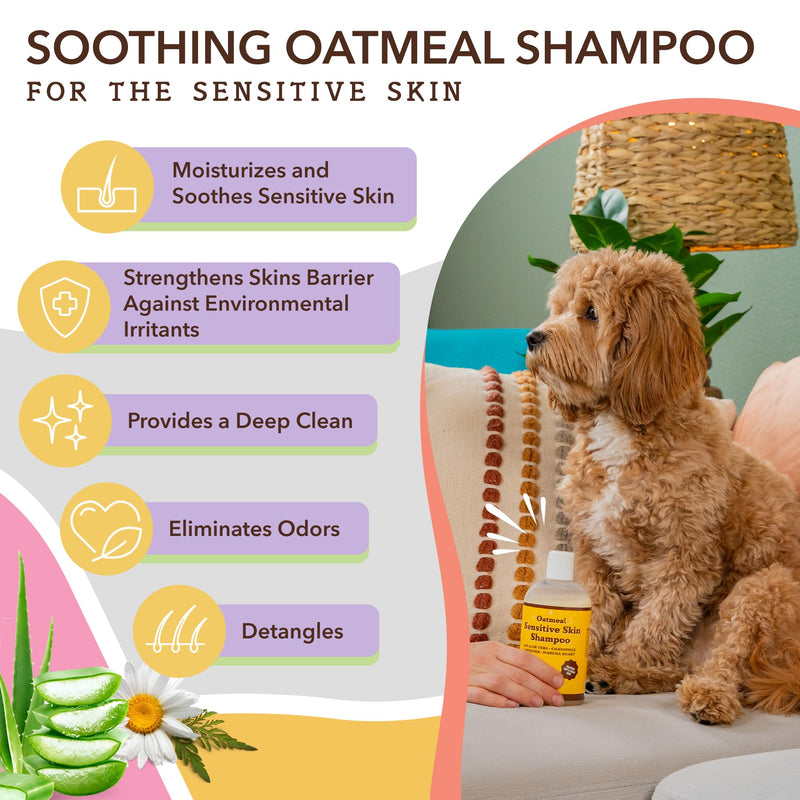 Natural Dog Company Sensitive Skin Shampoo and deodorizing Spray Grooming Bundle, Includes (1) Sensitive Skin Shampoo 12 Oz, (1) Sensitive Skin Dog deodorizing Spray 8 Oz - PawsPlanet Australia