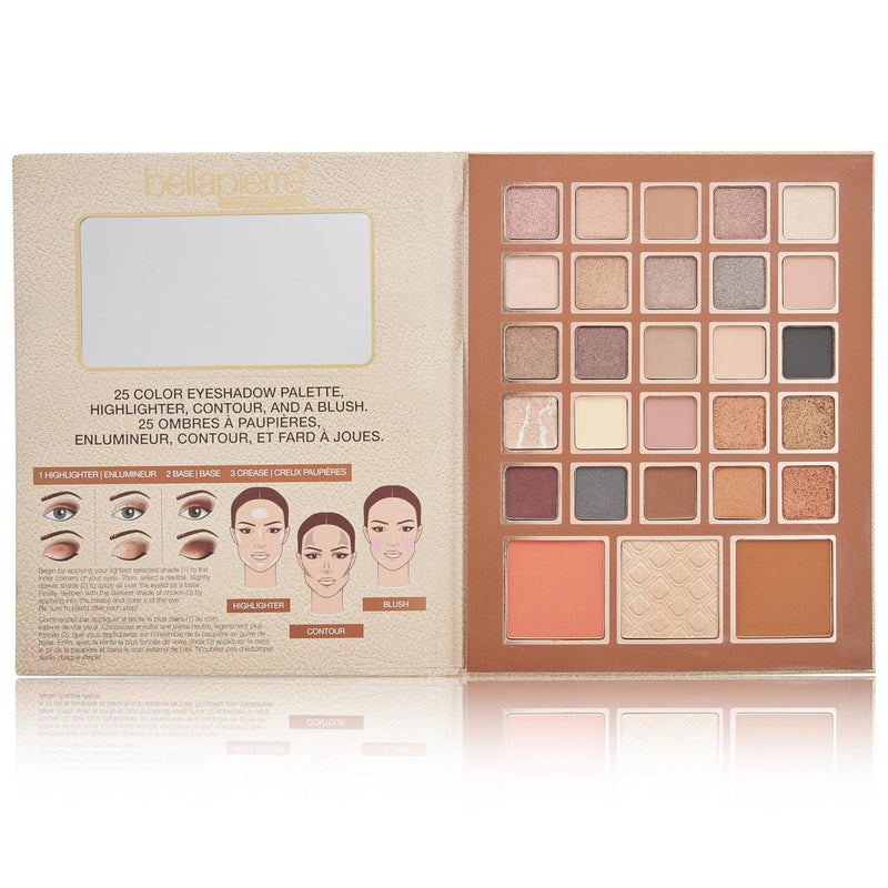 [Australia] - Bellapierre Nude Face & Eye Book Palette | 25 Eyeshadow Shades with Blush, Bronzer, & Highlighter | Non-Toxic & Paraben Free | Vegan & Cruelty-Free 