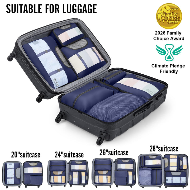 Veken 10 Set Packing Cubes for Travel Essentials,Anti-Wrinkle Buckled Suitcase Organizer for Shoe & Toiletry Bag,Carry On Luggage Bag with 99+ Count Mesh Holes for Airplane & College Dorm Accessories 05 Indigo Blue