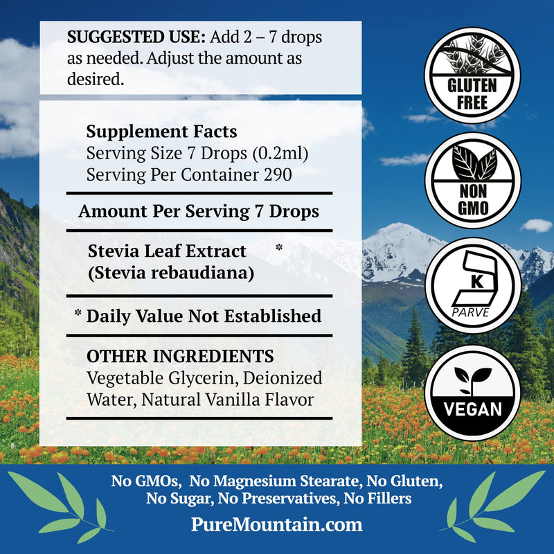 [Australia] - Vanilla Stevia Liquid Drops Flavored with Natural Sweet Vanilla - Alcohol Free & Kosher - 2oz Glass Bottle 2 Fl Oz (Pack of 1) 