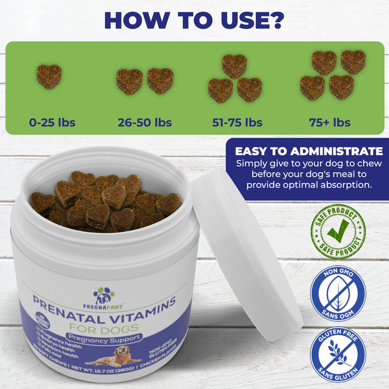 Dog Prenatal Vitamins - Supports Healthy Pregnancy, Puppy Development & Lactation - Rich in Folic Acid, Iron & Calcium - Advanced Prenatal Supplement for Pregnant and Nursing Dogs - 90 Soft Chews | Supports Healthy Pregnancy, Puppy Development & Lactat...