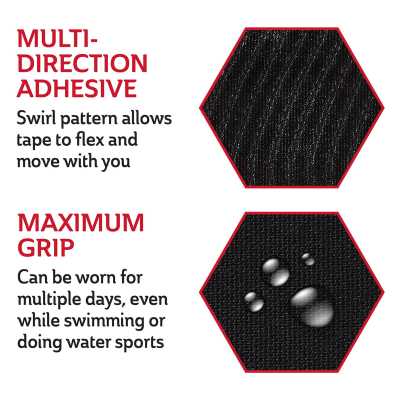[Australia] - CURAD Performance Series Ironman Maximum Grip Kinesiology Tape, Sweat & Water Resistant Athletic Tape, Cotton Elastic Compression Support for Joints & Muscles, Black, 2 inches x 135 feet (1 Roll) 2" x 135' Roll 