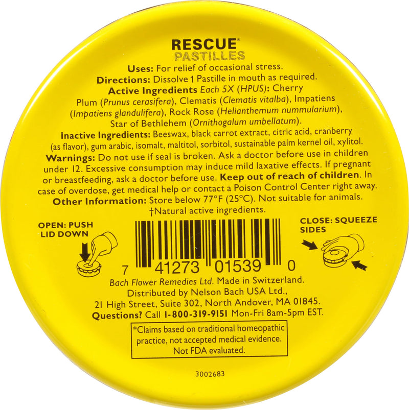 [Australia] - RESCUE Bach PASTILLES, Cranberry Flavor, Natural Stress Relief Lozenges, Homeopathic Flower Essence, Vegetarian, Gluten and Sugar-Free, 6-Pack 